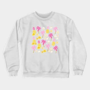 Pineapples and Palm Trees Pattern with Tropical Flowers Crewneck Sweatshirt